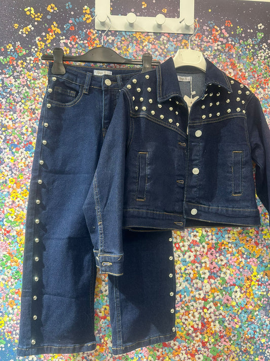 Cordinato denim borchia